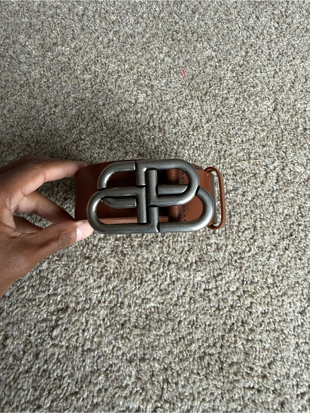 Balenciaga Brown Leather Belt with Matte Gunmetal BB Buckle